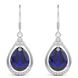 18K White Gold Plated Sterling Silver Teardrop Cubic Zirconia Drop Dangle Earrings for Women Pear Cut CZ Diamond Dangle Earrings Hypoallergenic Jewelry (Blue)
