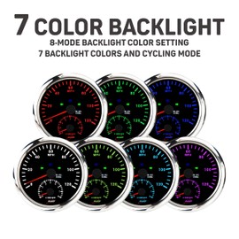 RACETECH 110mm (4-3/8") 7-Color LED 2-in-1 GPS Speedometer & Tachometer – 120 MPH, 8000 RPM, Odometer – Waterproof Black Dial SS Rim – 12V/24V for Automotive Motorcycle Marine