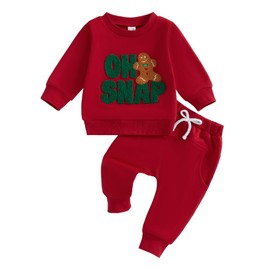 XIXIMAON Baby Girls Boys Christmas Outfits 2pcs Long Sleeve Gingerbread Embroidery Lettered Sweatshirt Jumper Elastic Pants Set Toddler Clothes (Red, 2-3T)
