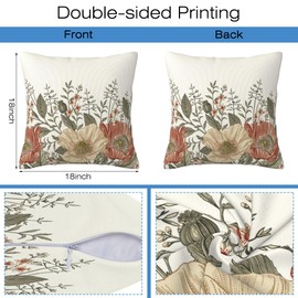 Naqiuli Vintage Poppy Flowers Throw Pillow Covers Set of 2 Blooming Flowers Pillow Covers 18x18 Inch Modern Farmhouse Home Decorative Pillow Cases Cushion Cover for Sofa Living Room Office