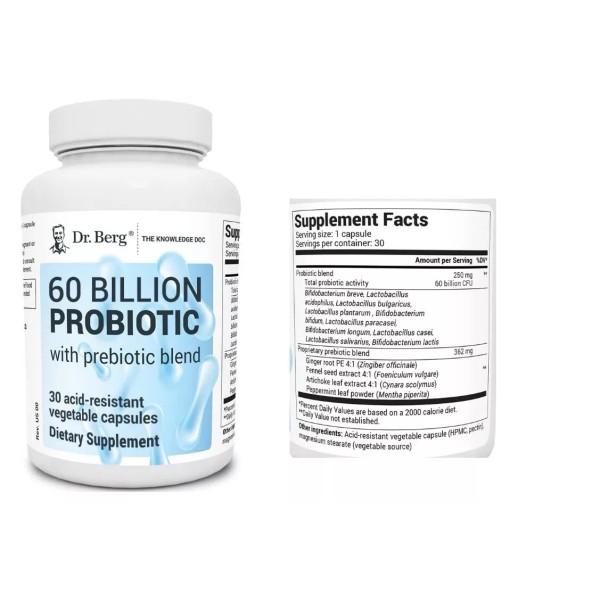 Dr Berg Probiotic Capsules 30 Capsules with 60 Billion Probiotics,
