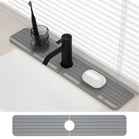 Kitchen Sink Splash Guard - Diatomite Kitchen Faucet Absorbent Mat,Faucet Mat for Kitchen Sink,Super Absorbent,Prevents Moisture Buildup-Diatomaceous Fast Drying Stone Sink Tray(Gray, 15.7" X 3.9")
