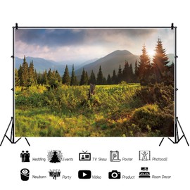ASDCXZ Natural Landscape Photo Wall Background 2.2 x 1.5 m, Green Forest Mountains Sunset Photography Background Landscape Travel Suburbs Picnic Camping Outdoor Adventure Photo Studio Props