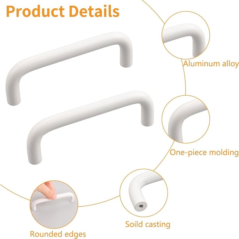 voleseni 4 Pack Aluminum Solid Cupboard Handle, Bright White U-Shaped