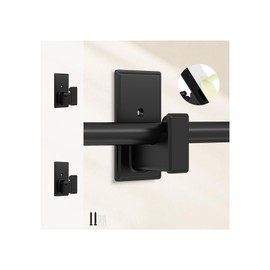 TKZTKZ No Drill Curtain Rod Brackets:Self Adhesive Curtain Rod Holders for Rod 5/8" No Screw,Heavy Duty Easy Curtain Rod Bracket No Drilling,No Damage Wall Renter Friendly Curtain Rod Hooks Black,2PCS