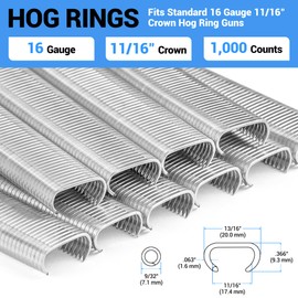 meite Hog Rings, 16 Gauge 11/16" Crown P7 Galvanized Hog Ring Staples for Fabric, Fence/Case, Wreaths/Ornments, Bag Closing, Net Binding (1,000 Counts)