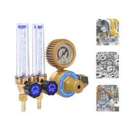 Argon/CO2 Regulator Gas Flow Meter,Outlet Pressure 0.25MPa Dual Tube Pressure Reducer Gas Regulator Gauge Welding Weld Double Gauge Meter Welding Accessory