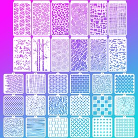 30 Plantillas Abstractas de Capas para Pintura, Reutilizables, Geométricas con Hojas de Árbol, para Medios Mixtos, Manualidades en Paredes y Lona