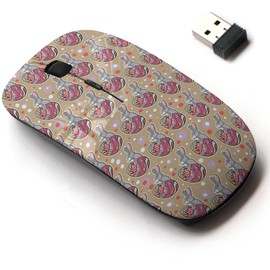 CJCBROES 2.4G Wireless Mouse with Cute Pattern Design for All Laptops and Desktops with Nano Receiver - Easter Bunnies Eggs