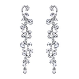 EVER FAITH Brides Earrings for Women Dangling, Sparkly Rhinestone Crystal Vintage Floral Vine Long Drop Dangle Earrings Wedding Party Jewellery Clear Silver-Tone