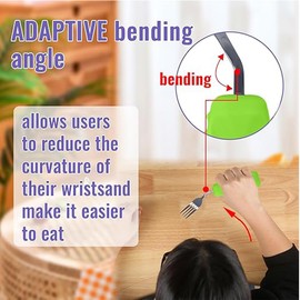 Ehucon Adaptive Utensils,Weighted Angled Silverware,Parkinsons Aids,Curved Non-Slip Easy Grip Spoon and Fork Set for Tremors,Disabled,Handicap,Elderly,Arthritis (Right Hand,Pack of 2,Green)
