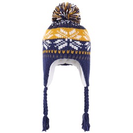 YAMEE Girls' Winter Hat with Ear Flaps Warm Colourful Knitted Hat Girls with Soft Polar Fleece Lining, Light Baby Hat Classic with Bobble Beanie Girl Hat for Outdoor Activities Autumn Winter, darkblue