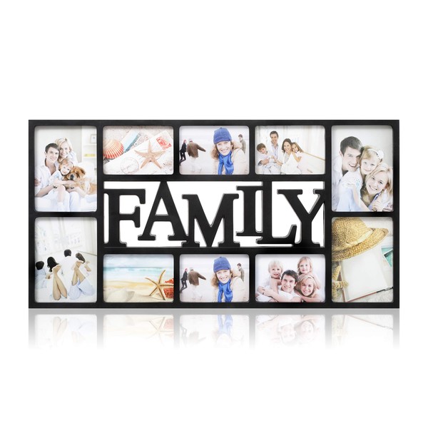 ARPAN CL-1004BK10 Family Multi Aperture Photo Picture Frame Holds 10 Photos - Black