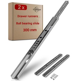 LouMaxx Ball Bearing Drawer Runners, Set of 2, 27 mm Groove, Drawer Rail System with Partial Extension, 300 mm, for 27 mm Groove