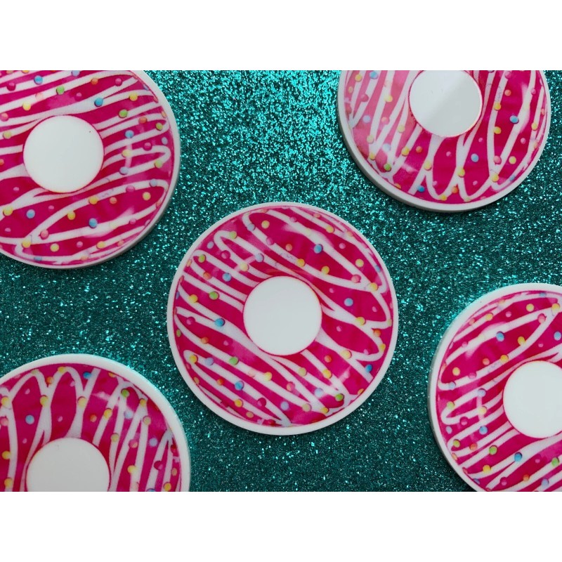 5pc. Pink Sprinkle Donuts Resin Planar Flatbacks, Bow Center, Cabochon,