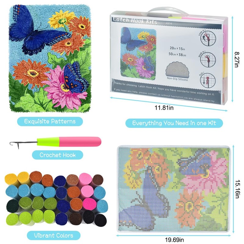 Yjunue Yjunue Butterfly Floral Latch Hook Kits for Adults, DIY