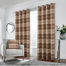 always4u Woolen Look Plaid Curtains Modern Window Panels Light Coffee Check Tartan Curtains for Living Room Bedroom 2 Panels Light Coffee 54 * 95 Inches