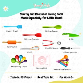 Young Chefs Cooking and Baking Set for Kids – 19 Pieces Real Baking Set – Giftable Sets for Girls and Boys – Kids Cooking Sets Real 8-12 Years