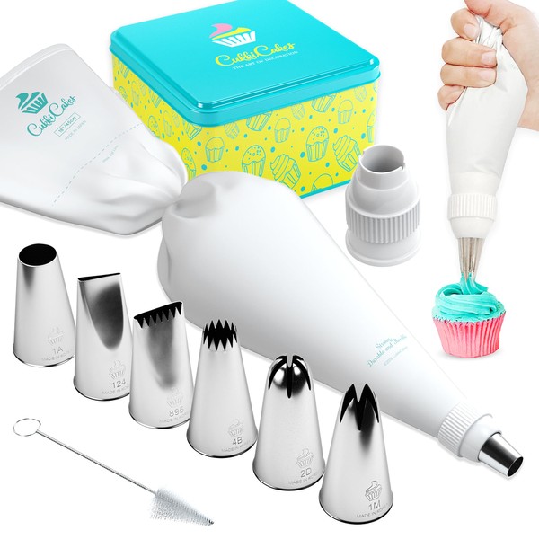 CukkiCakes Professional Baking Set (12 Pieces) Reusable Piping Bag +