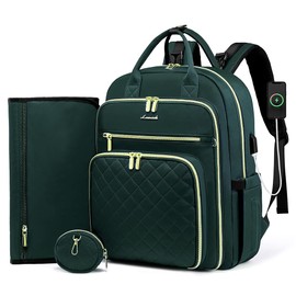 LOVEVOOK Baby Diaper Bag,Waterproof Diaper Backpack with USB Charging Port for Baby, Large Capacity Fit for 15.6 inch Laptop,Dark Green