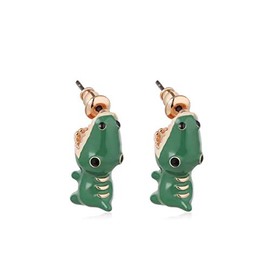 Divertidos aretes de dinosaurio con diseño de dinosaurio verde con diseño de dibujos animados