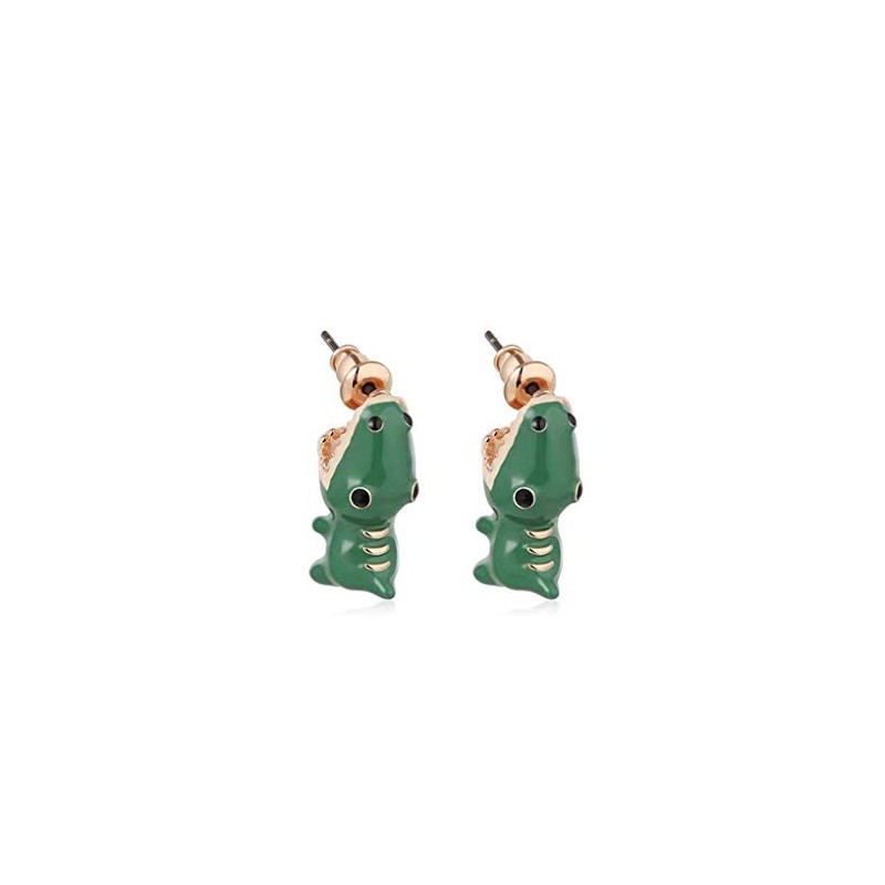 Divertidos aretes de dinosaurio con diseño de dinosaurio verde con