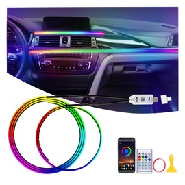 GPJYD 2 in 1 Acrylic Car LED Lights Interior, RGB Ambient Llighting Car Kit with 168 LEDs, 16 Million Colors, Music Sync, App & USB & Remote Dashboard Ambient Lighting for Car