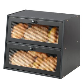 Ollieroo Vintage Double Layer Bread Box for Kitchen Counter Bamboo Bread Storage Container Large Capacity Bread Storage Bin(Black)