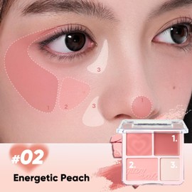 JUDYDOLL 2 In 1 Blush Highlight Palette, Blush Cream, Matte Highlighter, Natural & Radiant, Happy Holidays, Season Greetings, Concerts Festival (#02 Energetic Peach)