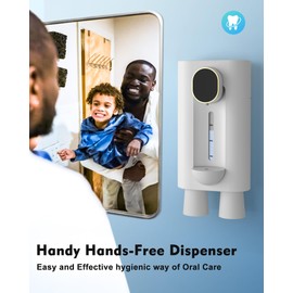 Automatic Mouthwash Dispenser for Bathroom, 18.26 Oz (540ml) Touchless Mouth Wash Container with Magnetic Cups, 3 Dispensing Levels, USB Charging Mouthwash Dispenser, Wall Mounted,No Drilling, White