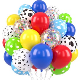 Red Yellow Blue Balloons, Toy Inspired Story Balloons, Dog Paw Cow Print Balloons Blue Cloud Ballons for Carnival Circus Cartoon Hero Theme Birthday Boys Baby Shower Party Decorations