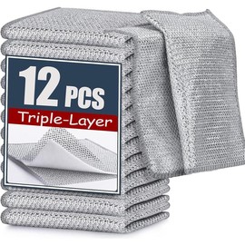 12 Pcs New Upgrade Steel Wire Dishcloth,Triple-Layer Steel Wire Cleaning Cloth,Powerful Cleaning Non-Scratch Wire Dishcloth Rag for Cookware, Sinks, Dishes, Stove Tops - Color: 12-pack