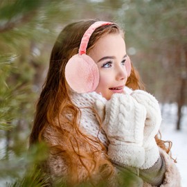 Uoimky Ear Warmers, Earmuffs Women's Winter Foldable and Adjustable Plush Earmuffs Comfortable Soft Ear Protection Warmers Earmuffs for Men and Women, pink