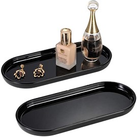 Acrylic Vanity Tray Bathroom Storage Organizer Tray , Catchall Tray, Countertop Sink Tray Dispenser ,Sturdy Holder for Cabinet, Vanity, Shelf, Cupboard, Cabinet, or Closet Organization(2 Pack) (Black)