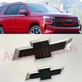 Auto Fit 2021-2024 Suburban Tahoe Front & Rear 2PC Chrome Black Bowtie Emblems