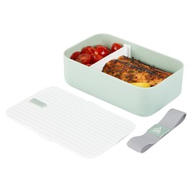 Restaurantware-Bento Tek 7.5 x 4.7 x 2.5 Inch Bento Box For Adults, 1 Reusable Adult Bento Lunch Box - Food-Grade, Dishwashable, Green Plastic Microwavable Bento Box, With White Lid, Leakproof