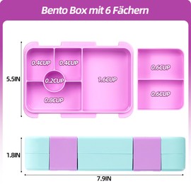 QCQHDU Bento Box for Children and Toddlers, Small Lunch Box with 6 Compartments, BPA-Free Lunch Box Children, Leak-Proof Snack Container for Nursery, Back to School (Green)