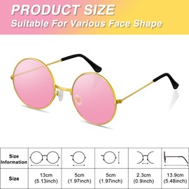BOUBONI Pink Hippie Sunglasses Round Hippie Glasses 60s 70s Outfits Groovy Party Decorations Sunglasses for Women Men with Glasses Cloth and Glasses Bag for Disco Party Favors