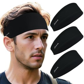 Sports Headbands for Men and Women, Antibacterial Sweatband, Forehead, Elastic Non-Slip Hair Band for Jogging, Running, Fitness, Yoga, Cycling, Basketball (Black, Pack of 3)