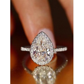 Elegant Water Drop Shaped Rhinestone Decorated Ring Perfect As Gift, Fashion Accessories for Wedding Party, Engagement Gift Jewelry for Women:_Silver_9