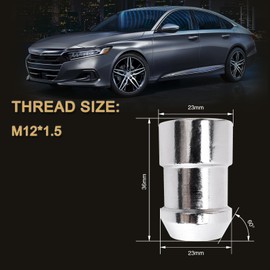 YYHHZZ M12 x 1.5 Wheel Lock Set(1.42In Length), Chrome Anti-Theft Lug Nuts,12mm x 1.5 Conical Seat Socket Type Wheel Locks - 4 Locks / 2 Key