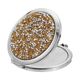 uxcell Small Pocket Mirror for Purse, Magnifying Foldable Makeup Handheld Compact Mirror for Women, Purse, Travel, Girls, Gift (Yellow/Silver with Silver Frame, 2.8Inch)