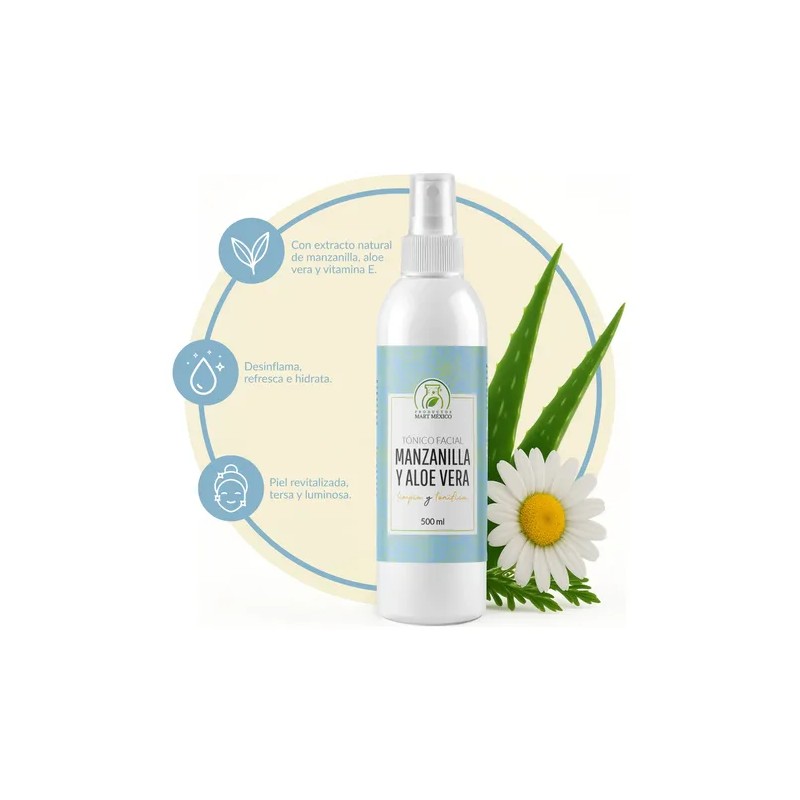 Tónico Facial De Manzanilla & Aloe Vera Calmante (500ml)