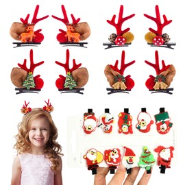 Set of 18 Christmas Hair Clips Set, 4 Pairs Hair Pins with Christmas Tree Antlers Reindeer Bells, Christmas Hair Accessories Girls, Christmas Gifts for Girls Women (C)