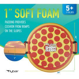 Flybar Kids 26" Foam Saucer Disc Snow Sled with Slick Bottom & PE Core Build for Boys and Girls Ages 6+, Holds Up to 110 Lbs (Pizza)