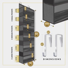 HOMELUX THEORY UPGRADED Over The Door Organizer Hanging - 100D EXTRA THICK & 50lbs HUGE CAPACITY 6 Large Front & 12 Side Pockets, Over The Door Shoe Organizer, Hanging Closet Organizer (DarkGray, 1pc)