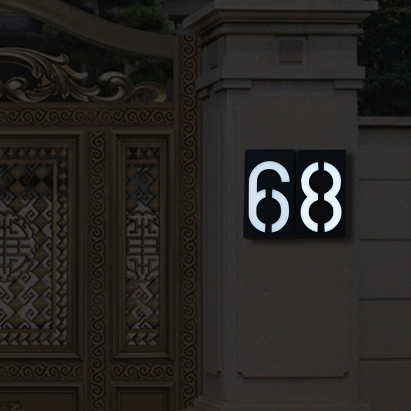 Solar Power LED Light Sign House Hotel Door Address Plaque