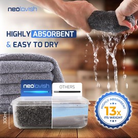NeoLavish 12pcs - Microfibre Cleaning Cloth - Kitchen Cloth for Cleaning Surface Home Car Garage Bathrooms - Highly Absorbent Kitchen Towel - Lint Free Dust Cloth - 300 Wash Promise