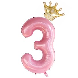 40 Inch Pink Crown Number 3 Balloons Set, 3rd Birthday Balloons for Girls, Childrens 3rd Birthday Party Decorations. (3)