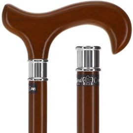 Royal RC Canes - Dr. Gregory House's Walnut Stained Beechwood Derby Walking Cane with Stainless Steel Collar